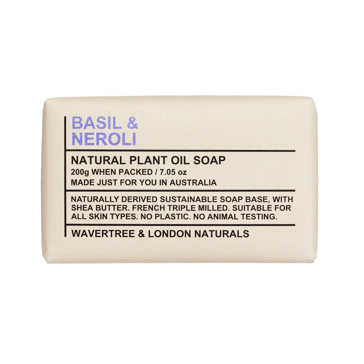 Wavertree & London Basil & Neroli Soap Bar | Moisturising Triple-Milled Bar with Shea Butter | 100% Naturally Derived