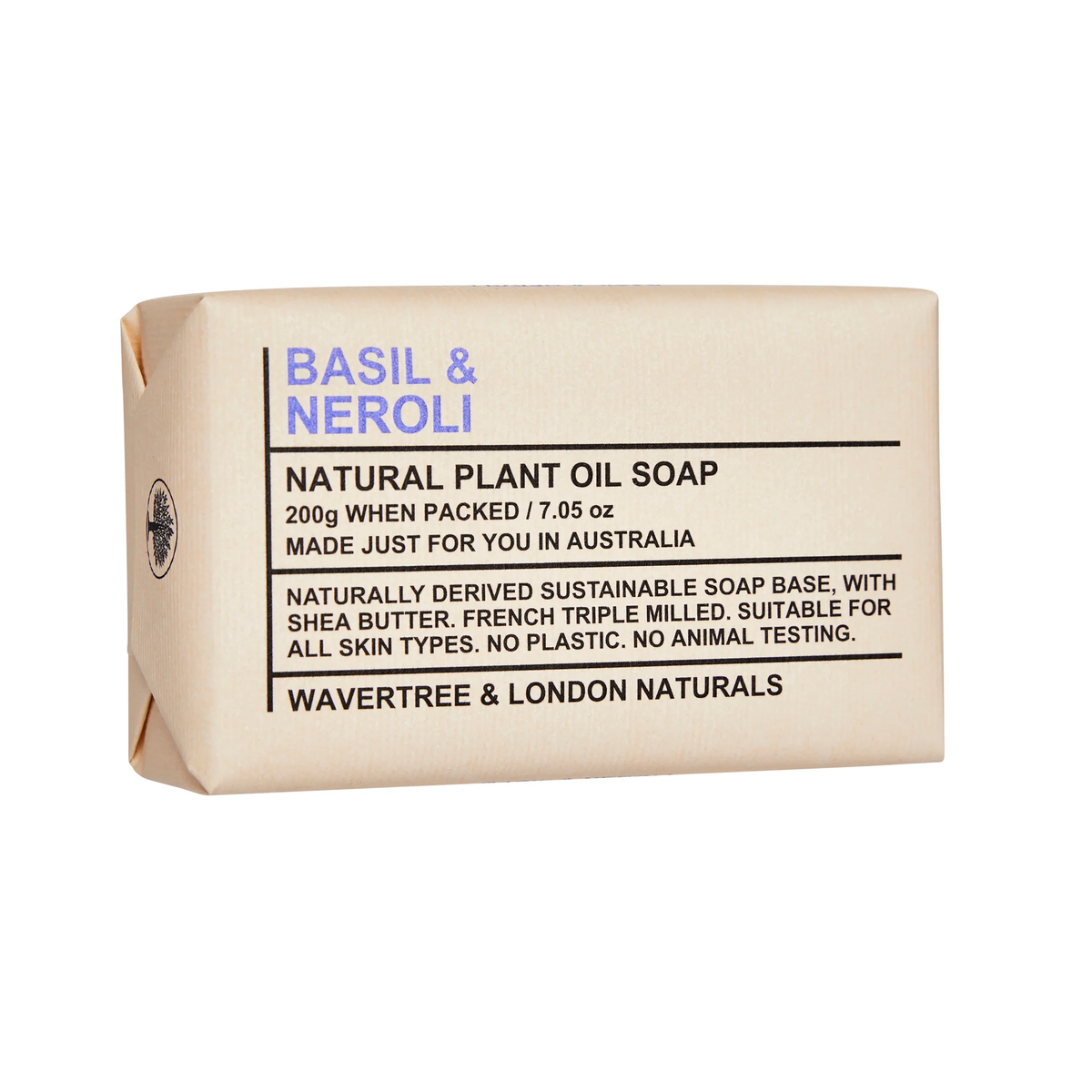 Wavertree & London Basil & Neroli Soap Bar | Moisturising Triple-Milled Bar with Shea Butter | 100% Naturally Derived