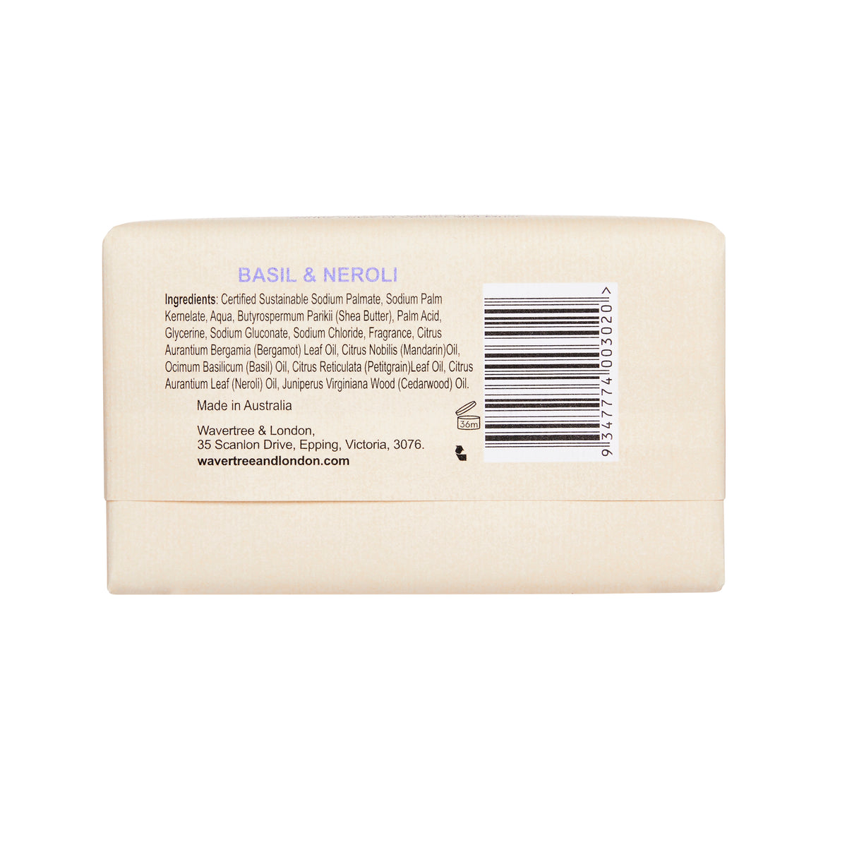 Wavertree & London Basil & Neroli Soap Bar | Moisturising Triple-Milled Bar with Shea Butter | 100% Naturally Derived