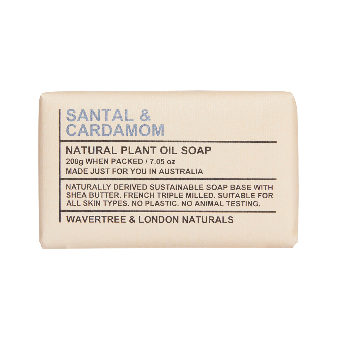 Wavertree & London Santal & Cardamom Soap Bar | Moisturising Triple-Milled Bar with Shea Butter | 100% Naturally Derived | Moisturizing Triple-Milled Bar with Shea Butter | Gentle on Skin