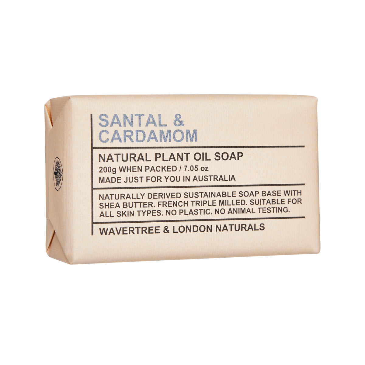 Wavertree & London Santal & Cardamom Soap Bar | Moisturising Triple-Milled Bar with Shea Butter | 100% Naturally Derived | Moisturizing Triple-Milled Bar with Shea Butter | Gentle on Skin