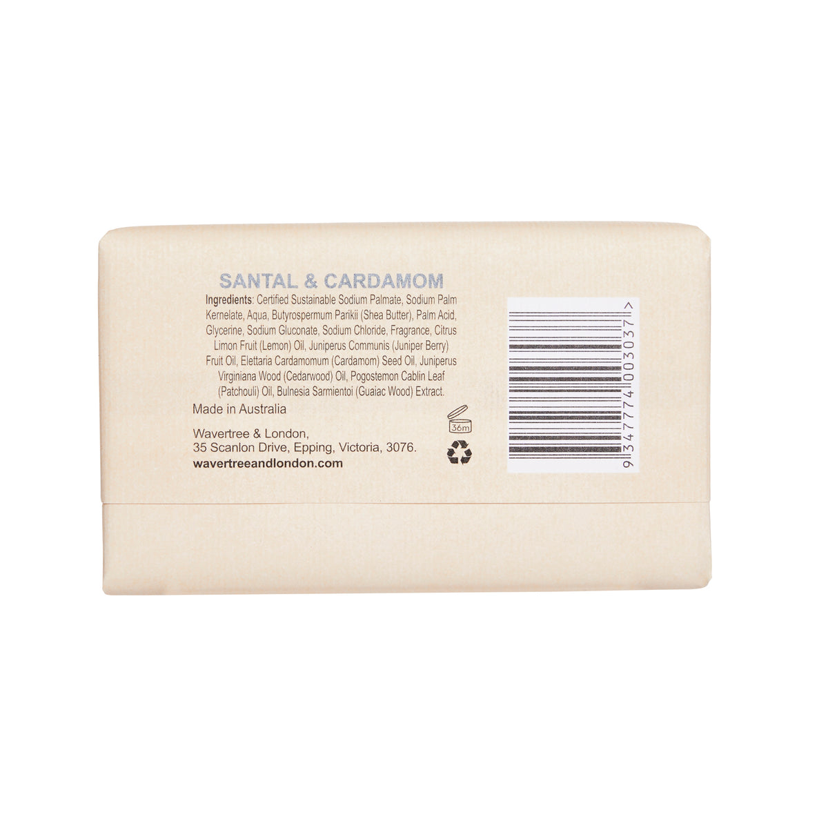 Wavertree & London Santal & Cardamom Soap Bar | Moisturising Triple-Milled Bar with Shea Butter | 100% Naturally Derived | Moisturizing Triple-Milled Bar with Shea Butter | Gentle on Skin