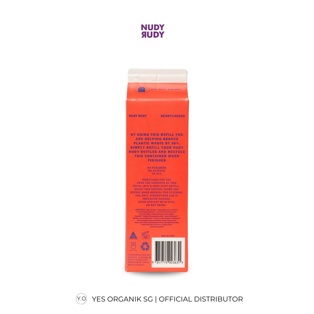 Nudy Rudy Berrylicious Hand & Body Wash 1L Refill | Moisturising & Suitable for All Skin Types