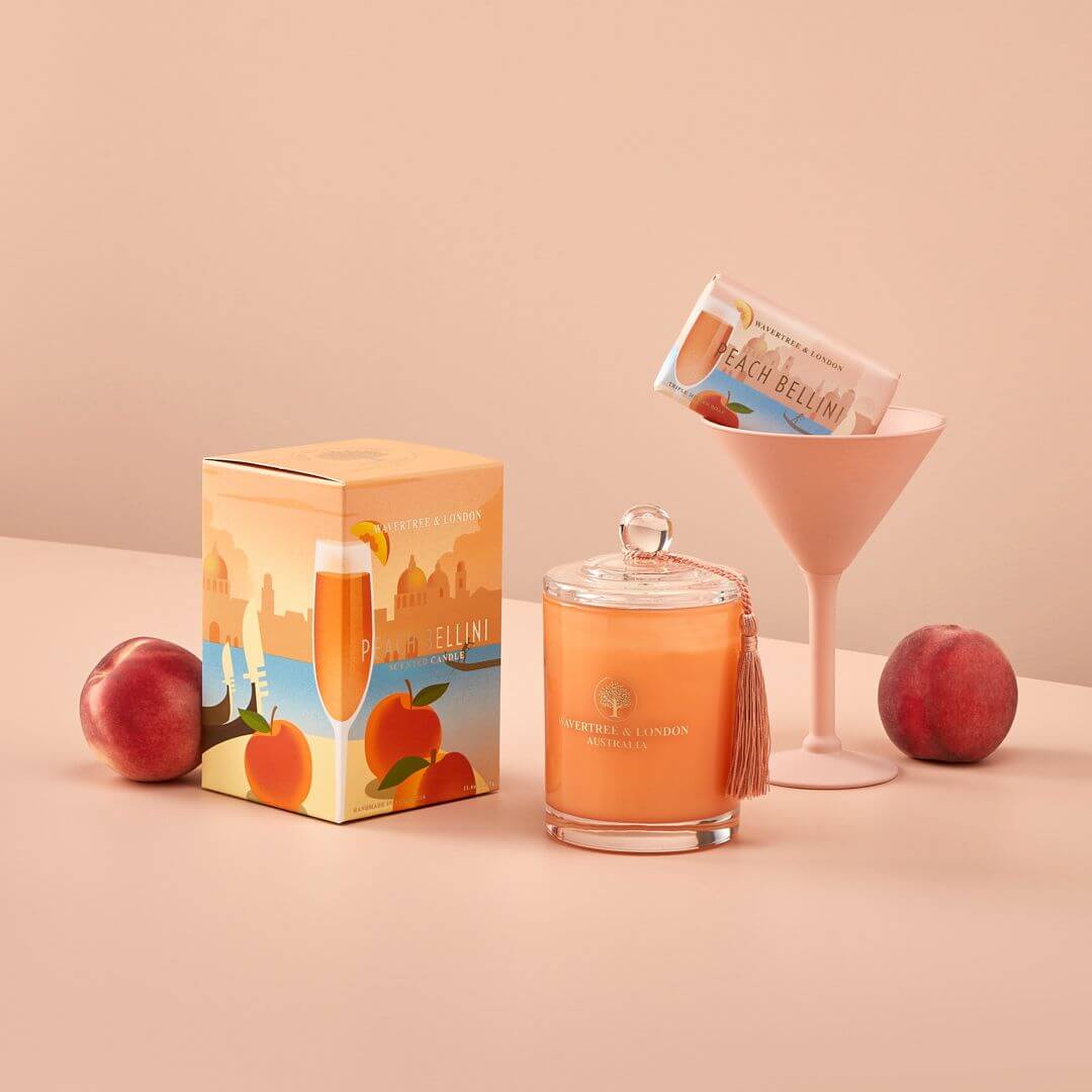 Wavertree & London Peach Bellini Candle | Non-Toxic Soy Candle | 60H Burn