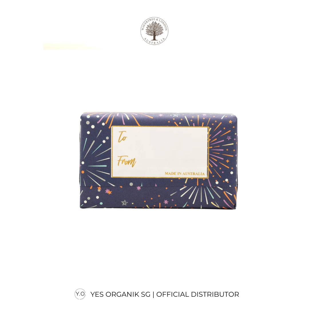 Soap bar with decorative packaging on a white background