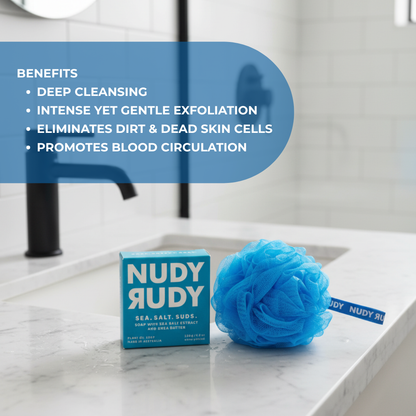 Nudy Rudy Shower Puff | Exfoliating Bath Sponge Body Scrubber