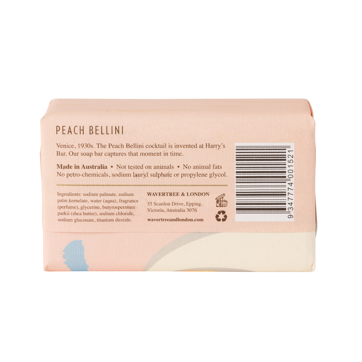 Wavertree & London Peach Bellini Soap Bar | Moisturising Triple-Milled Bar with Shea Butter | Gentle on Skin