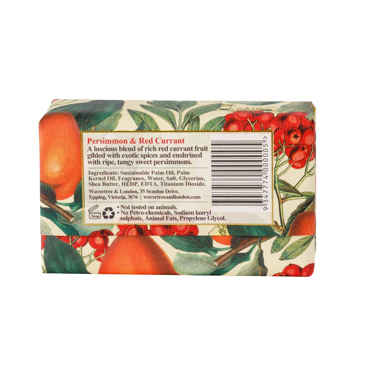 Wavertree & London Persimmon & Red Currant Soap Bar | Moisturising Triple-Milled Bar with Shea Butter | Gentle on Skin