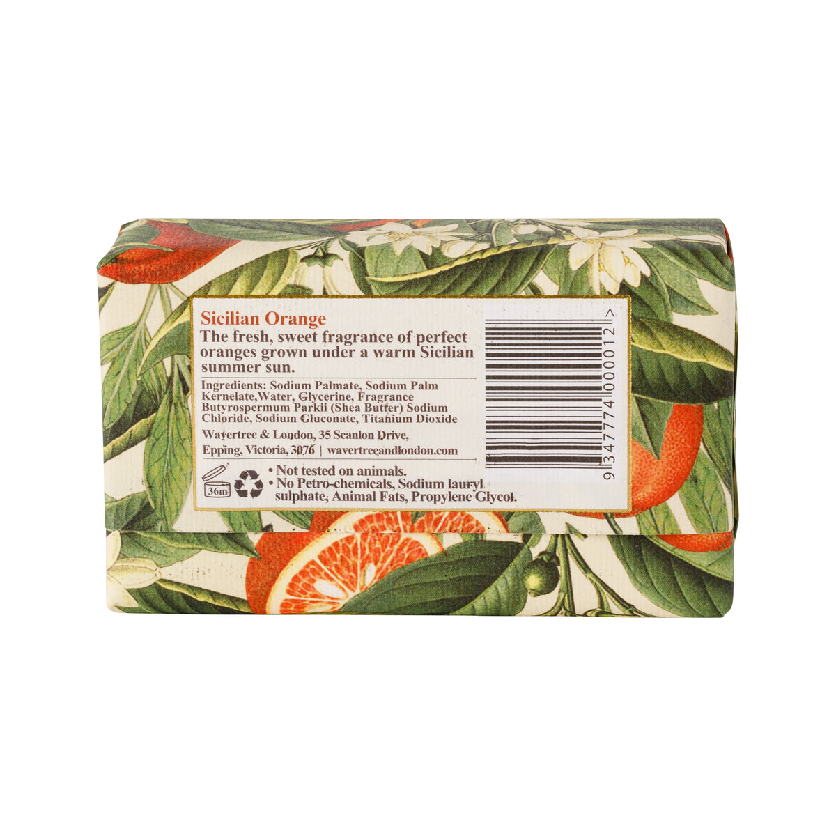 Wavertree & London Sicilian Orange Soap Bar | Moisturising Triple-Milled Bar with Shea Butter | Gentle on Skin