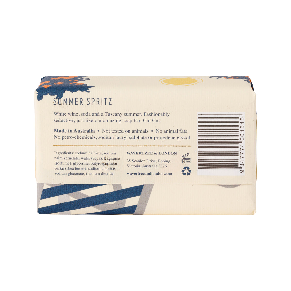 Wavertree & London Summer Spritz Soap Bar | Moisturising Triple-Milled Bar with Shea Butter | Gentle on Skin