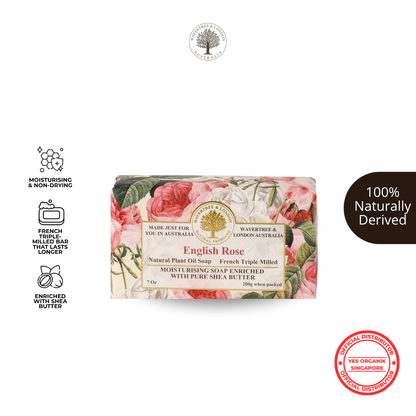 Wavertree & London English Rose Soap Bar | Moisturizing Triple-Milled Bar with Shea Butter | Gentle on Skin