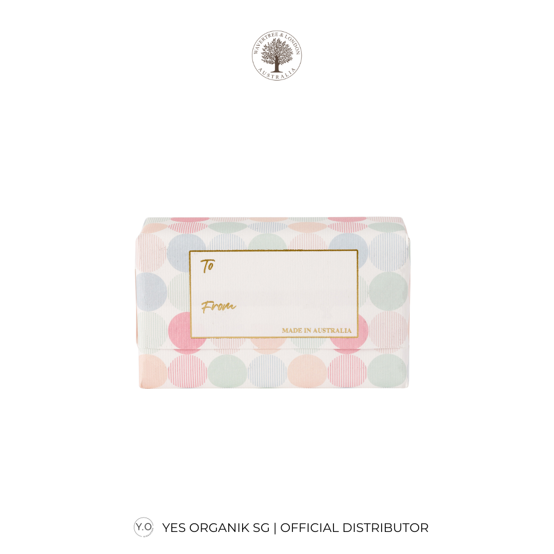 soap bar with a polka dot design on a white background, featuring the brand Wavertree & London