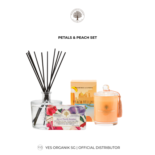Wavertree & London Petals & Peach Set | Sweetpea & Jasmine Soap, Diffuser & Peach Bellini Candle