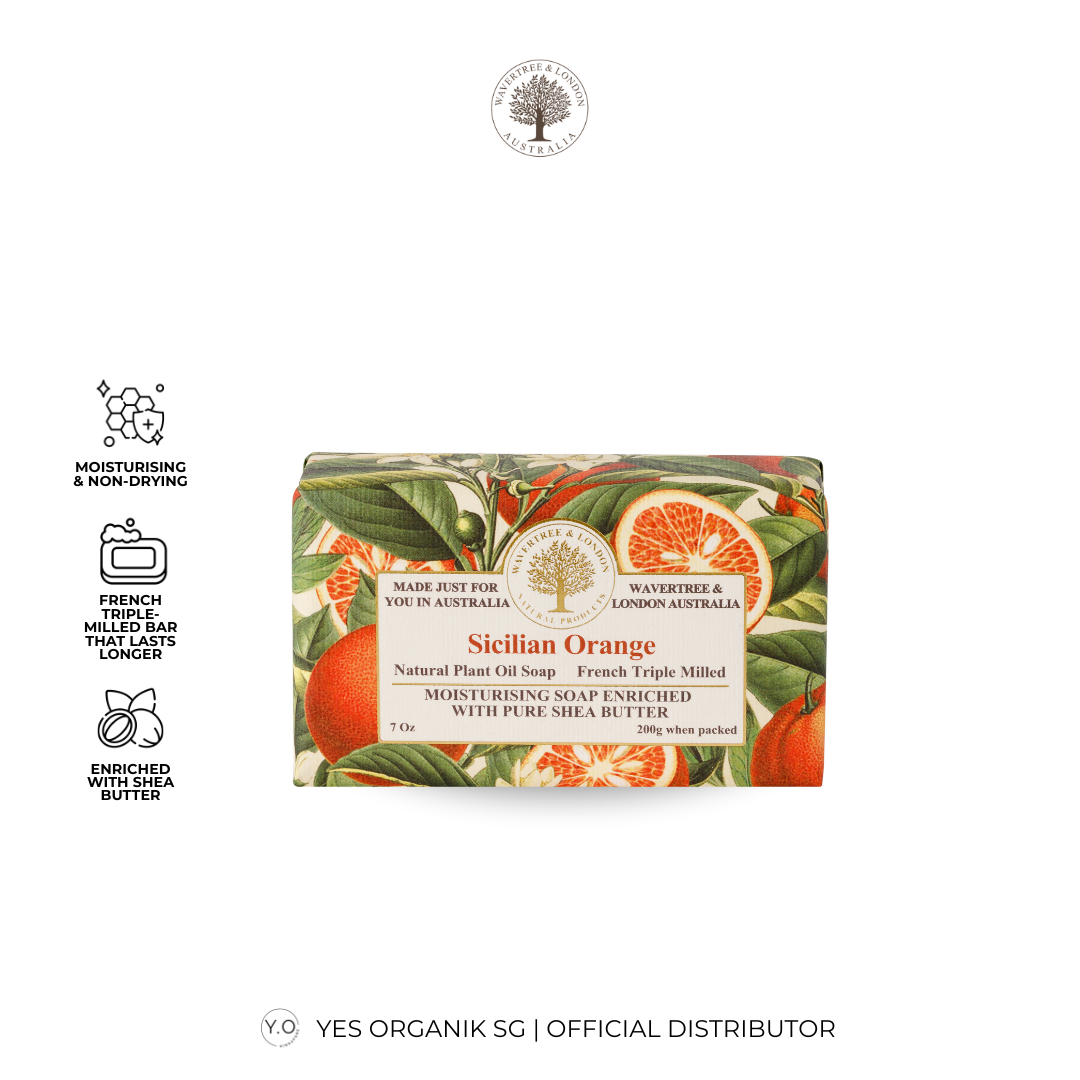 Sicilian Orange soap bar with packaging on a white background